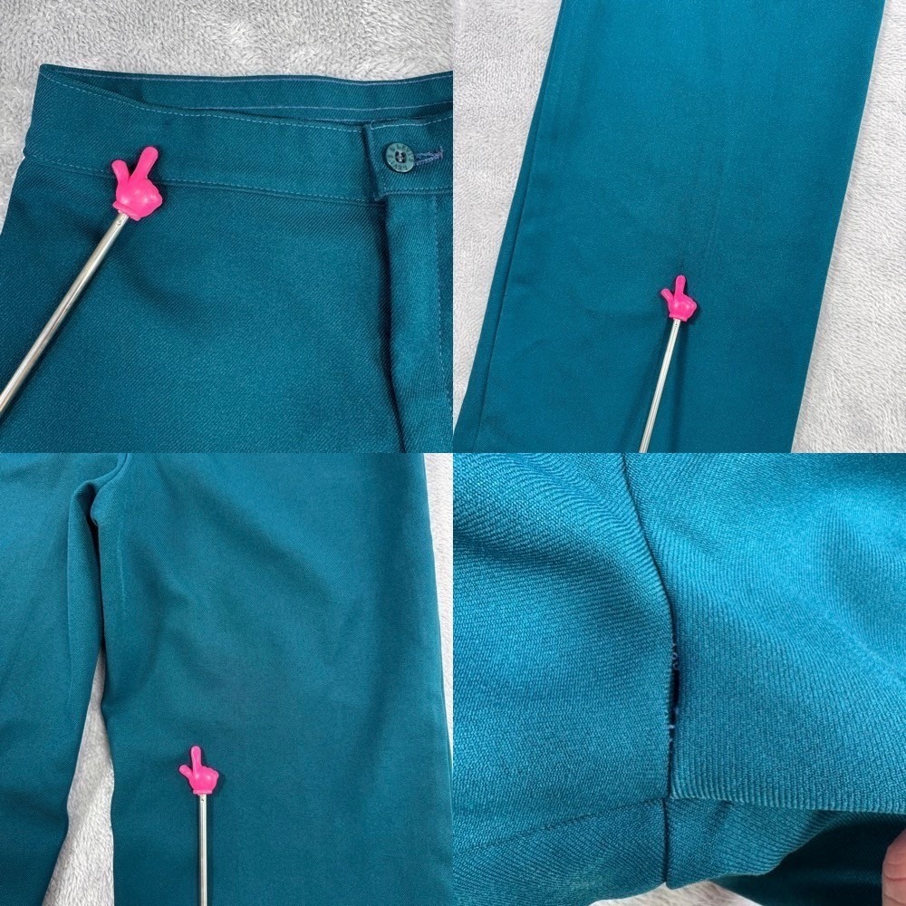 Vintage 70s Levi's 27x30 Sta-Prest Teal High Waist Wide Leg Flare Pants Trousers - Picture 9 of 10